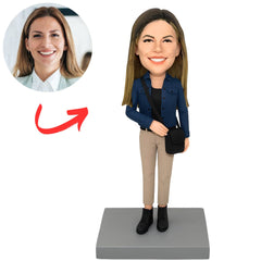 Fashion Girl in Blue Coat Custom Fashion Woman Bobbleheads