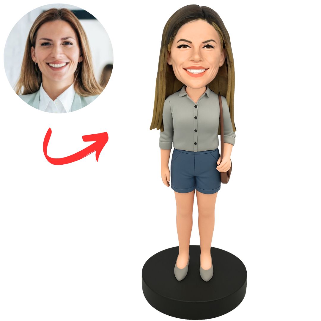Casual Woman with Bag Custom Bobbleheads