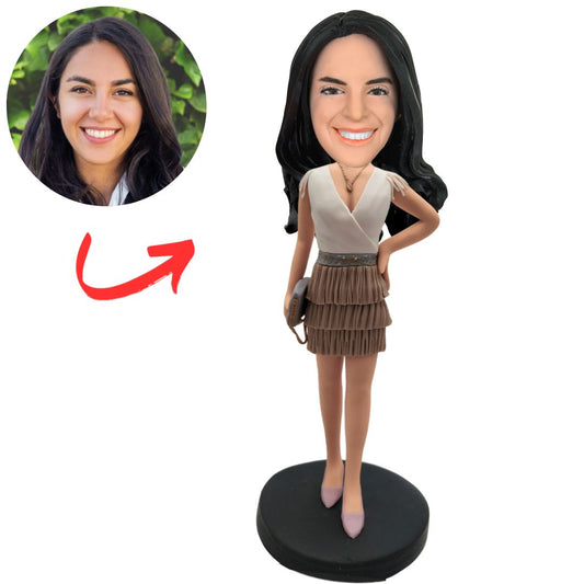 Beautiful Woman Holding Bag Custom Bobbleheads