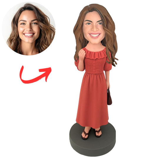 Beautiful Woman in Red Dress Custom Bobbleheads
