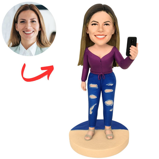 Taking Selfie Phone Girl Custom Bobbleheads