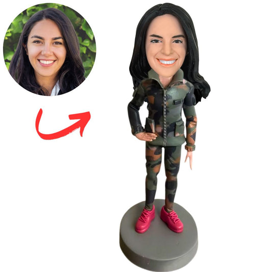 Woman in Camouflage Custom Bobbleheads