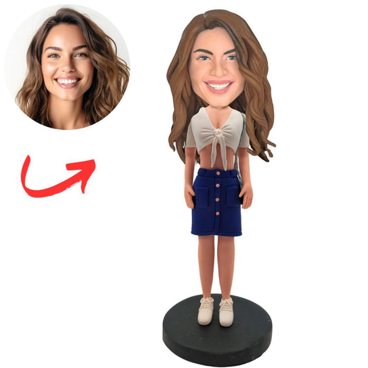 Woman in Casual Crop Top And Skirt Custom Bobbleheads
