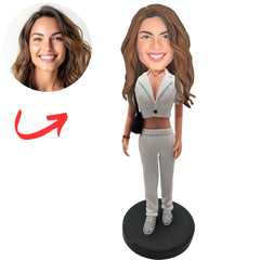 Woman in White Crop Suit And Sneakers Custom Bobbleheads