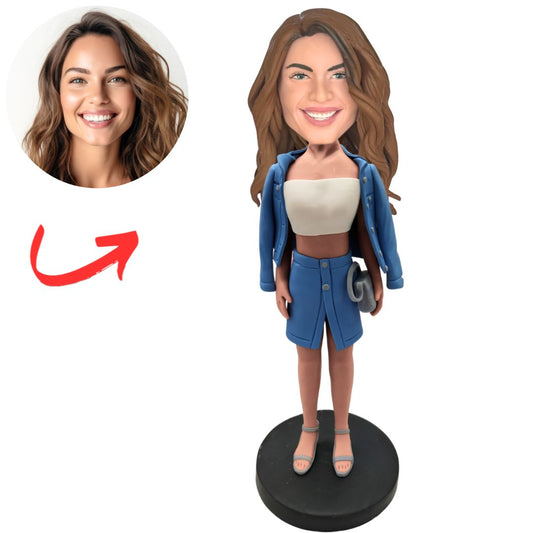 Woman in Blue Blazer And Skirt Set Custom Bobbleheads