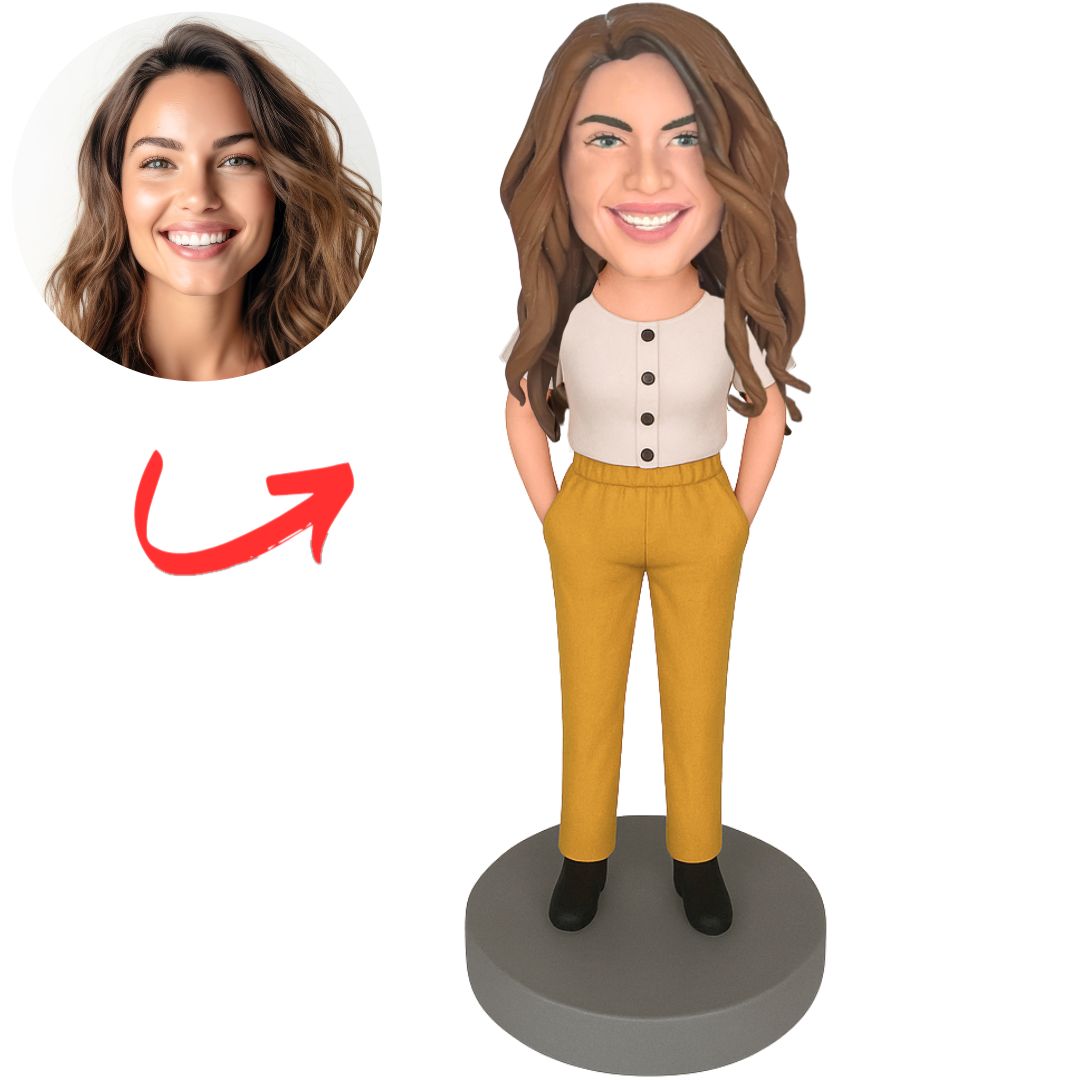Woman with Casual Chic Outfit Custom Bobbleheads