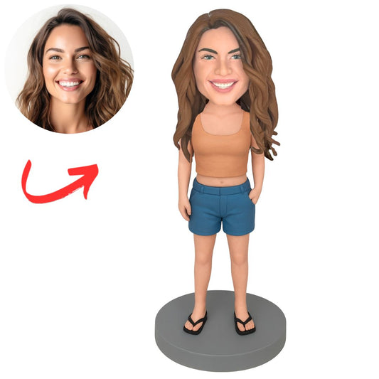 Relaxed Summer Outfit Woman Custom Bobbleheads