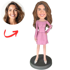Female in Elegant Pink Dress Custom Bobbleheads