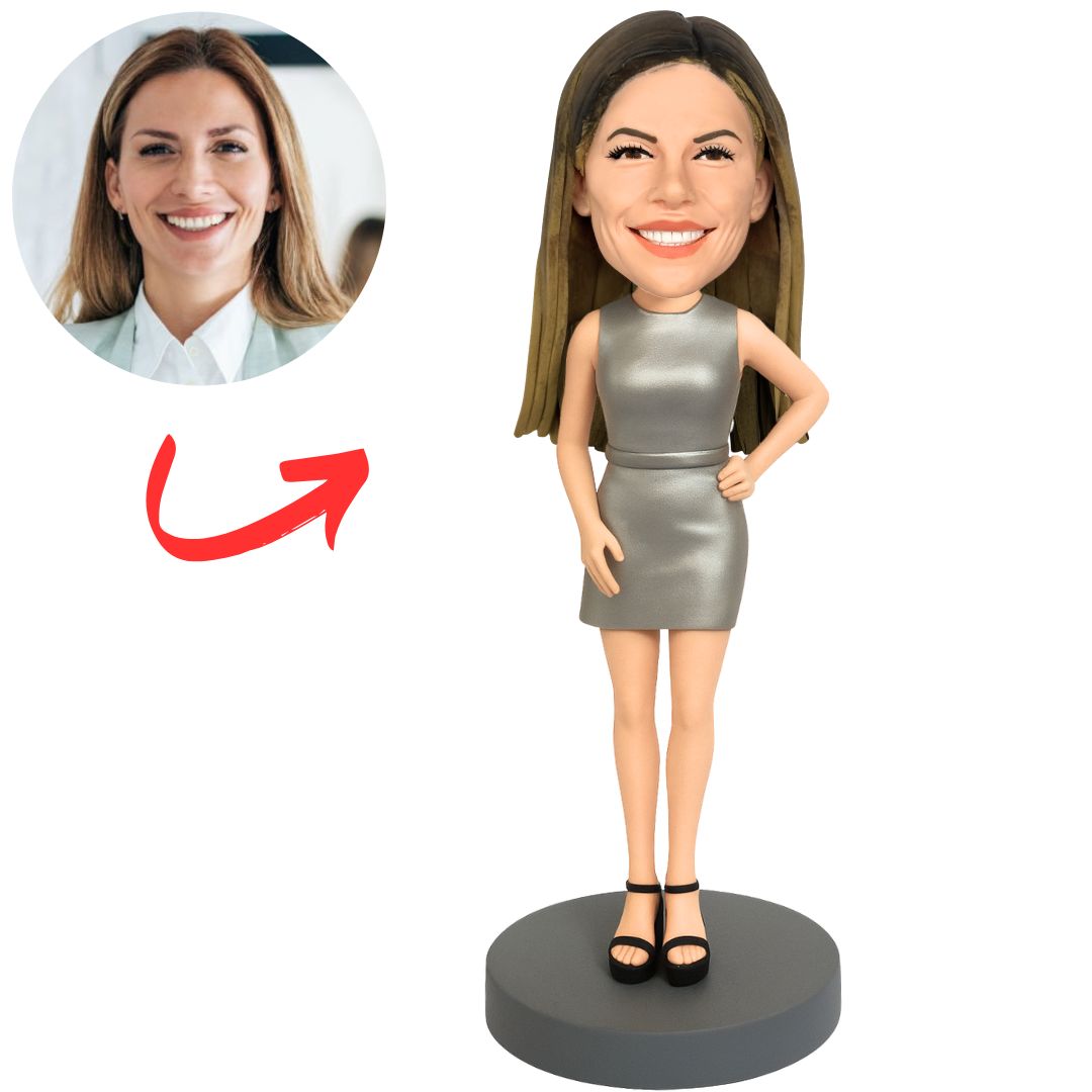 Woman in Silver Business Dress Custom Bobbleheads