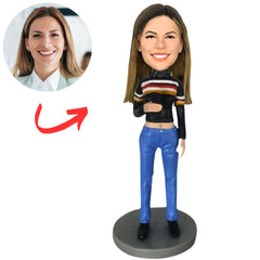 Woman in Striped Crop Sweater Custom Bobbleheads