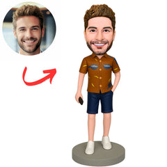 Man in Vacation Shirt And Shorts Custom Bobbleheads