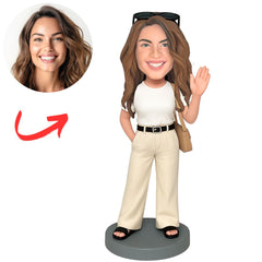 Beautiful Woman in Chic Casual Outfit Custom Bobbleheads