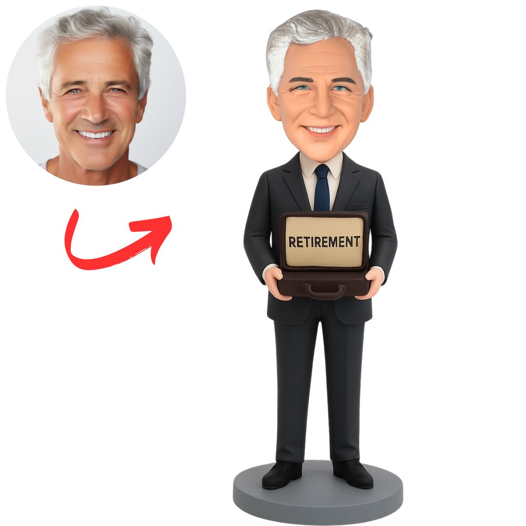Happy Retirement Black Suit Business Man Custom Bobbleheads