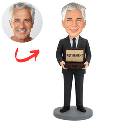 Happy Retirement Black Suit Business Man Custom Bobbleheads
