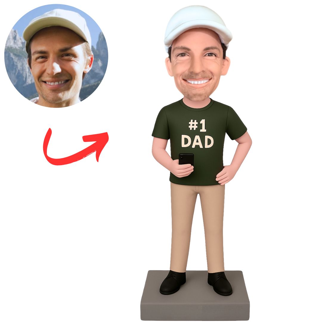 #1 Dad Holding Phone Custom Bobbleheads