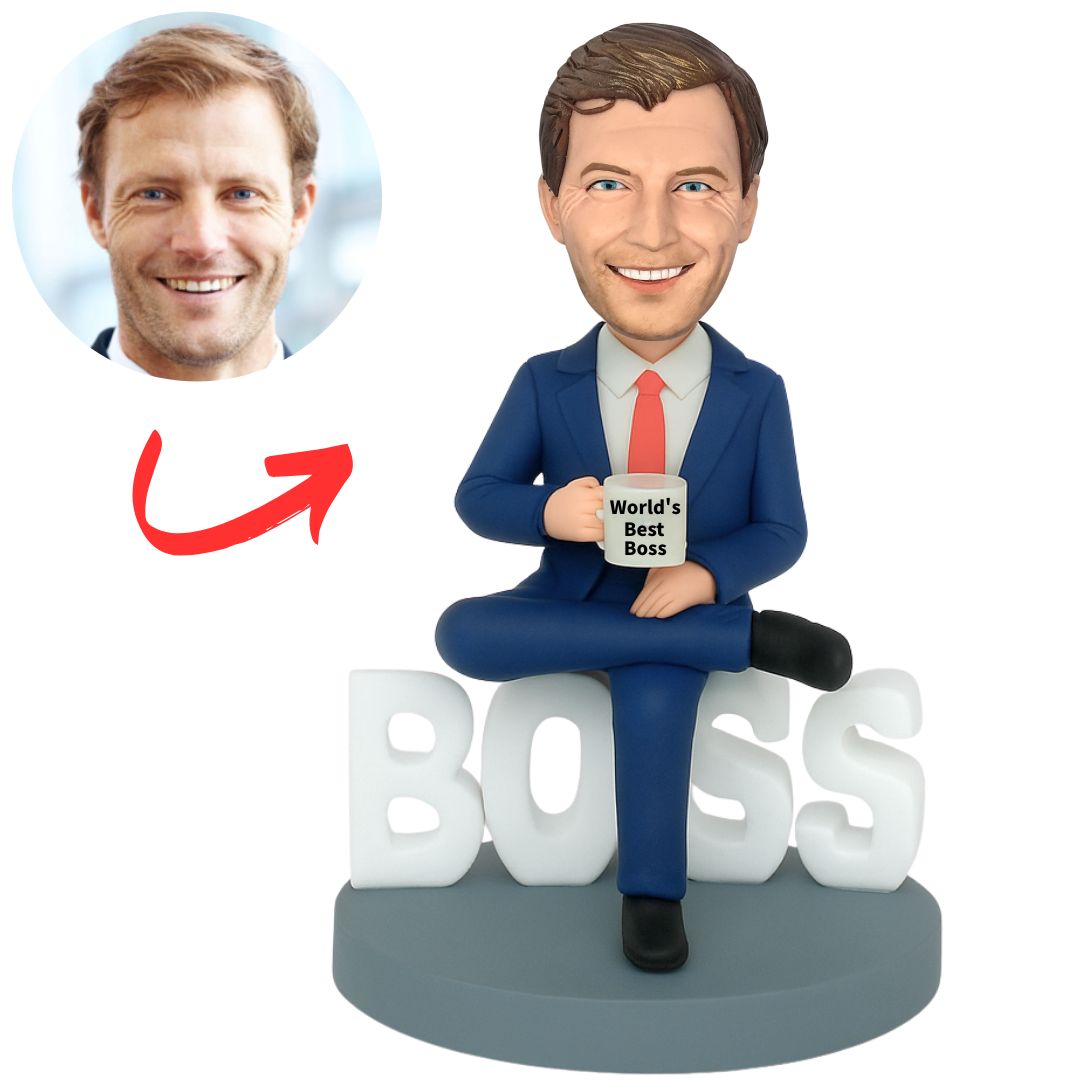 World's Best Boss in Blue Suit Custom Bobbleheads
