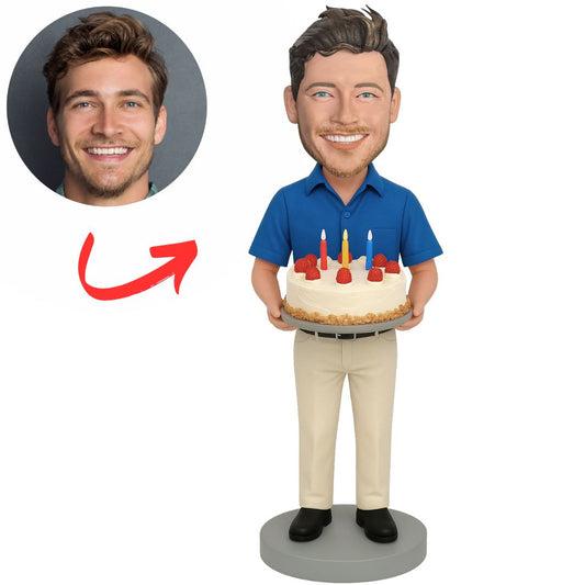 Birthday Gifts Man Holding Cake Custom Bobbleheads