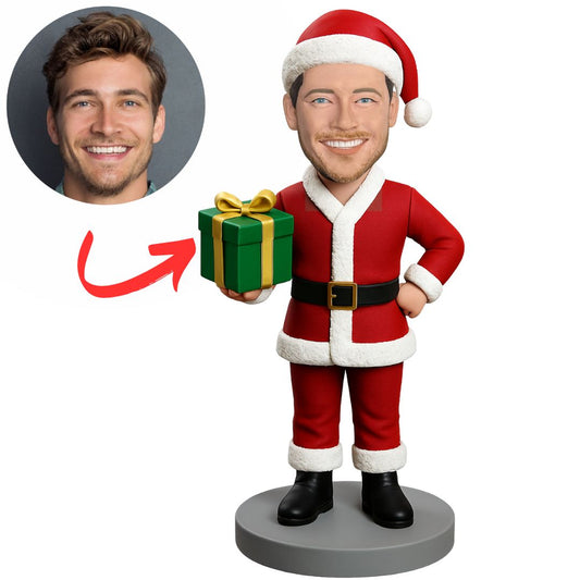 Santa Claus Holding Gift Box Custom Christmas Bobbleheads