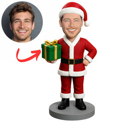 Santa Claus Holding Gift Box Custom Christmas Bobbleheads