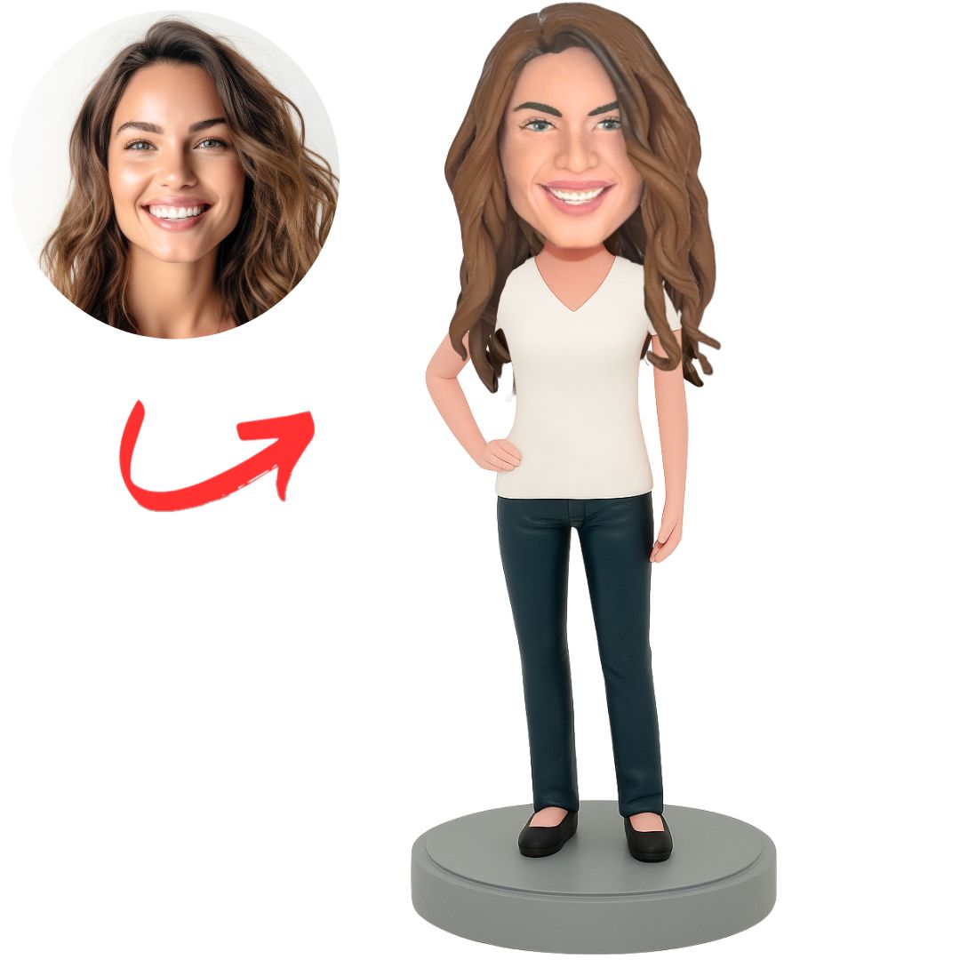 White Shirt Casual Woman Custom Bobbleheads
