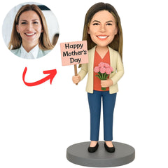 Mother Holding Flowers Gifts for Mom Custom Bobbleheads