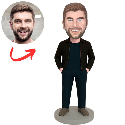 Black Jacket Casual Man Custom Bobbleheads