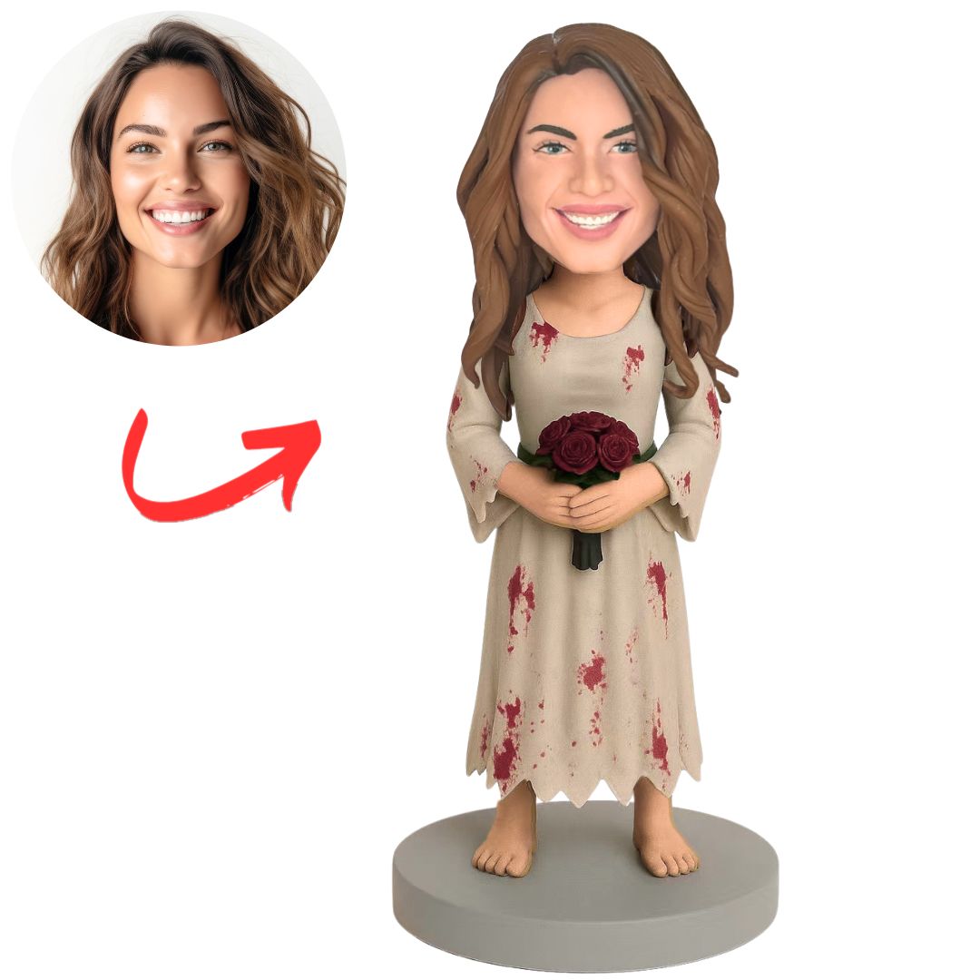 Scary Woman Holding Flowers Custom Halloween Bobbleheads