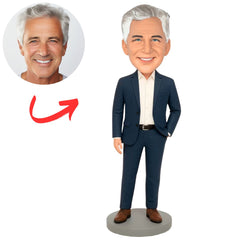 Silver-Haired Boss in Navy Suit Custom Bobbleheads