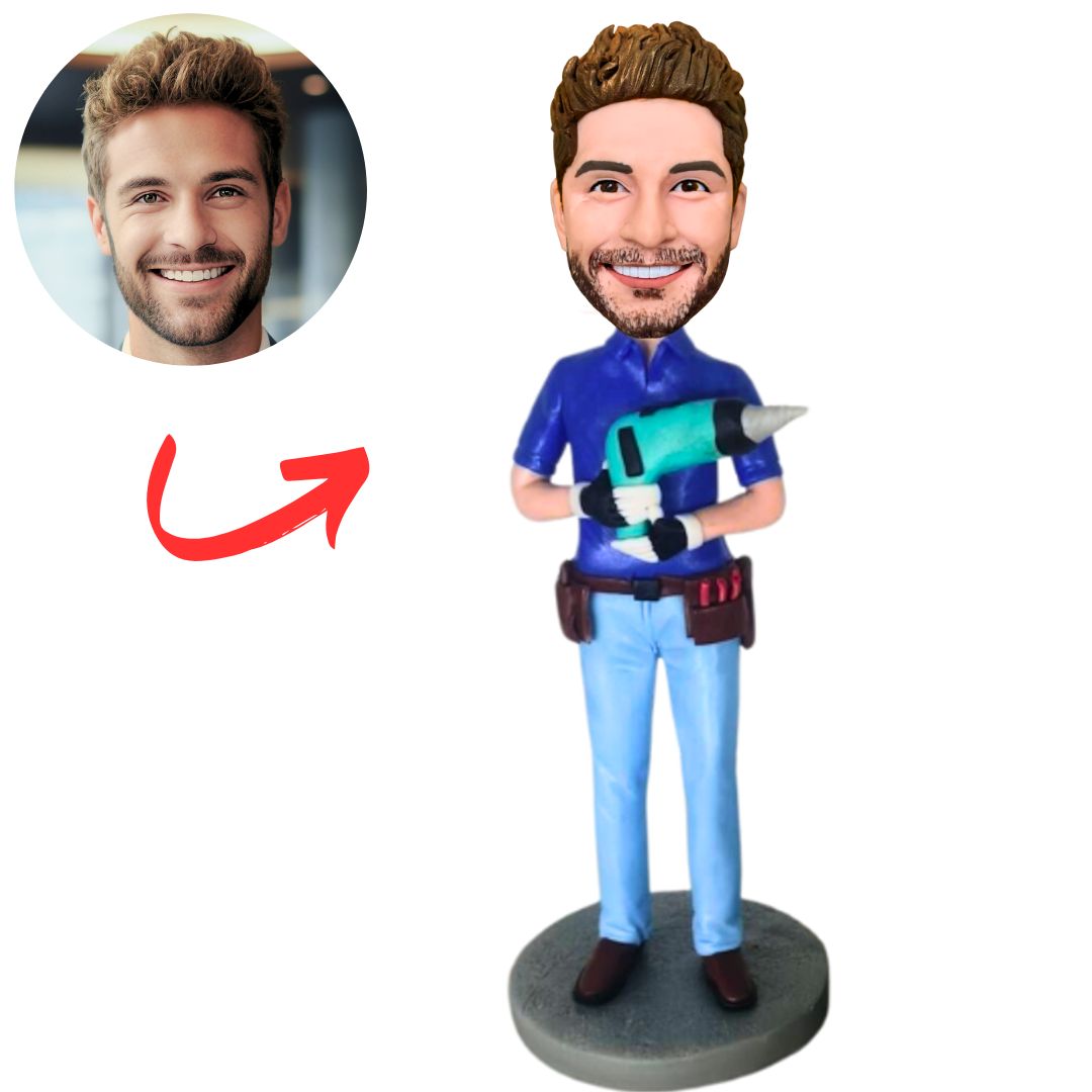 Maintenance Worker Holding an Electric Drill Custom Bobbleheads