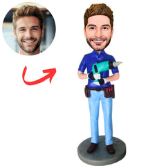 Maintenance Worker Holding an Electric Drill Custom Bobbleheads
