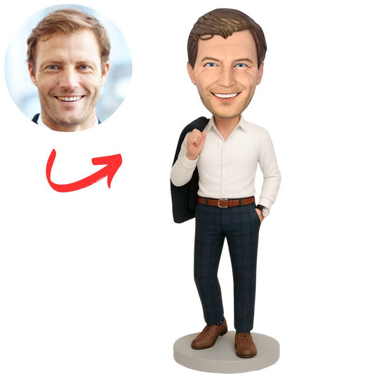Cool Business Man in White Shirt Custom Bobbleheads