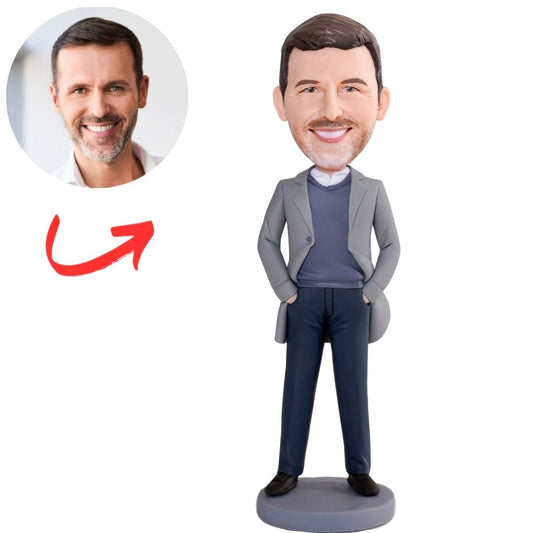 Handsome Man in Trench Coat Custom Bobbleheads