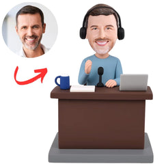 Man Sitting at The Desk Podcaster Custom Bobbleheads