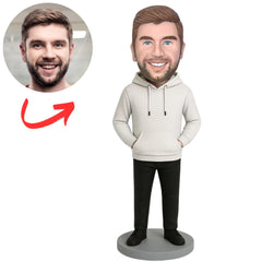 Casual Man in Gray Hoodie Custom Bobbleheads