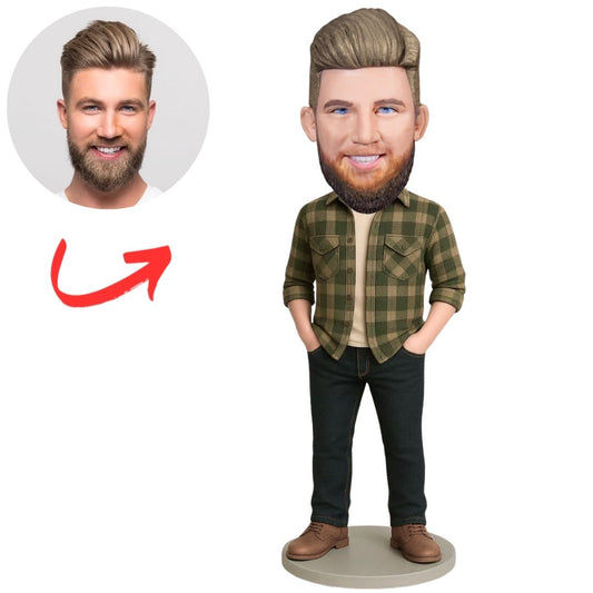 Man in Green Plaid Shirt Custom Bobbleheads