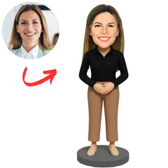 Fashionable Woman Wearing Black Shirt Custom Bobbleheads
