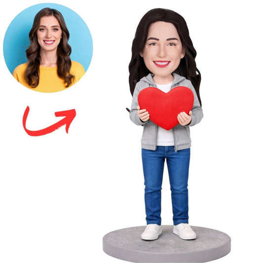 Hoodie Woman with Love Heart Custom Bobbleheads