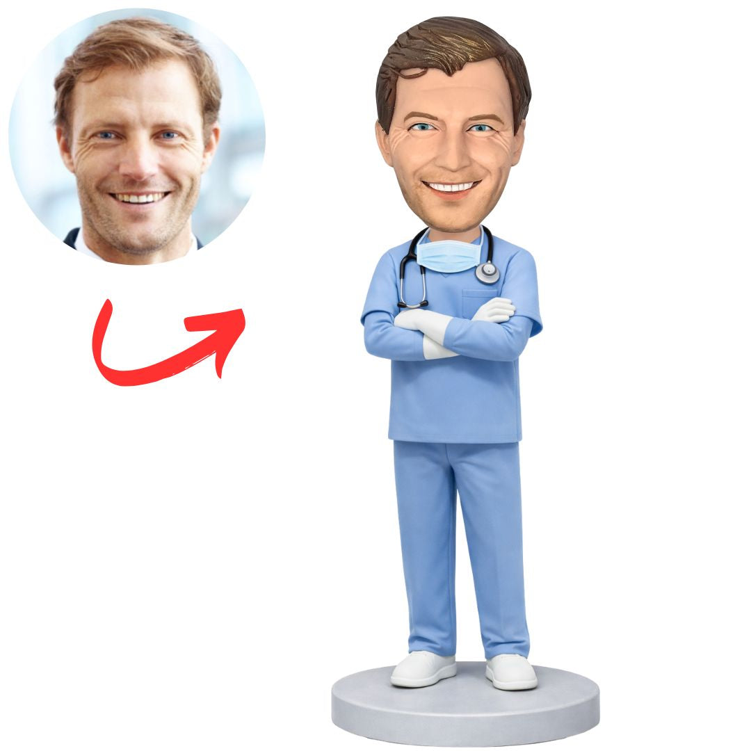 Male Blue Scrub Doctor Custom Bobbleheads