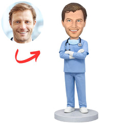 Male Blue Scrub Doctor Custom Bobbleheads