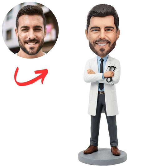 Surgeon Doctor Holding Stethoscope Custom Bobbleheads