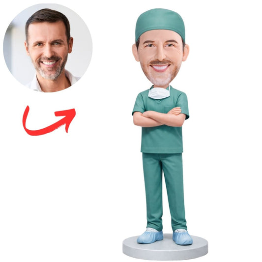 Cool Doctor in Green Scrub Custom Bobbleheads