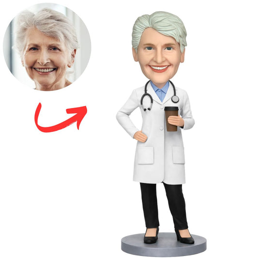Female Doctor Drinking Coffee Custom Bobbleheads