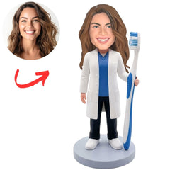 Female Dentist Holding Toothbrush Custom Bobbleheads