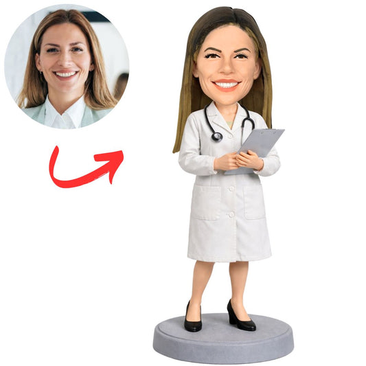 Female Family Doctor in White Coat Custom Bobbleheads