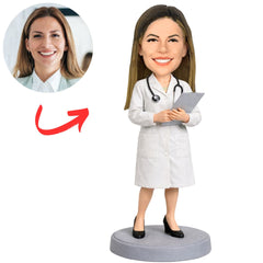 Female Family Doctor in White Coat Custom Bobbleheads