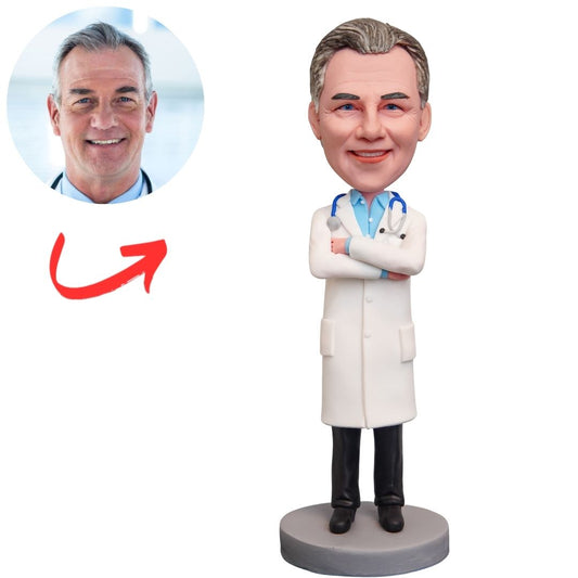 Doctor with Stethoscope Wearing White Coat Custom Bobbleheads