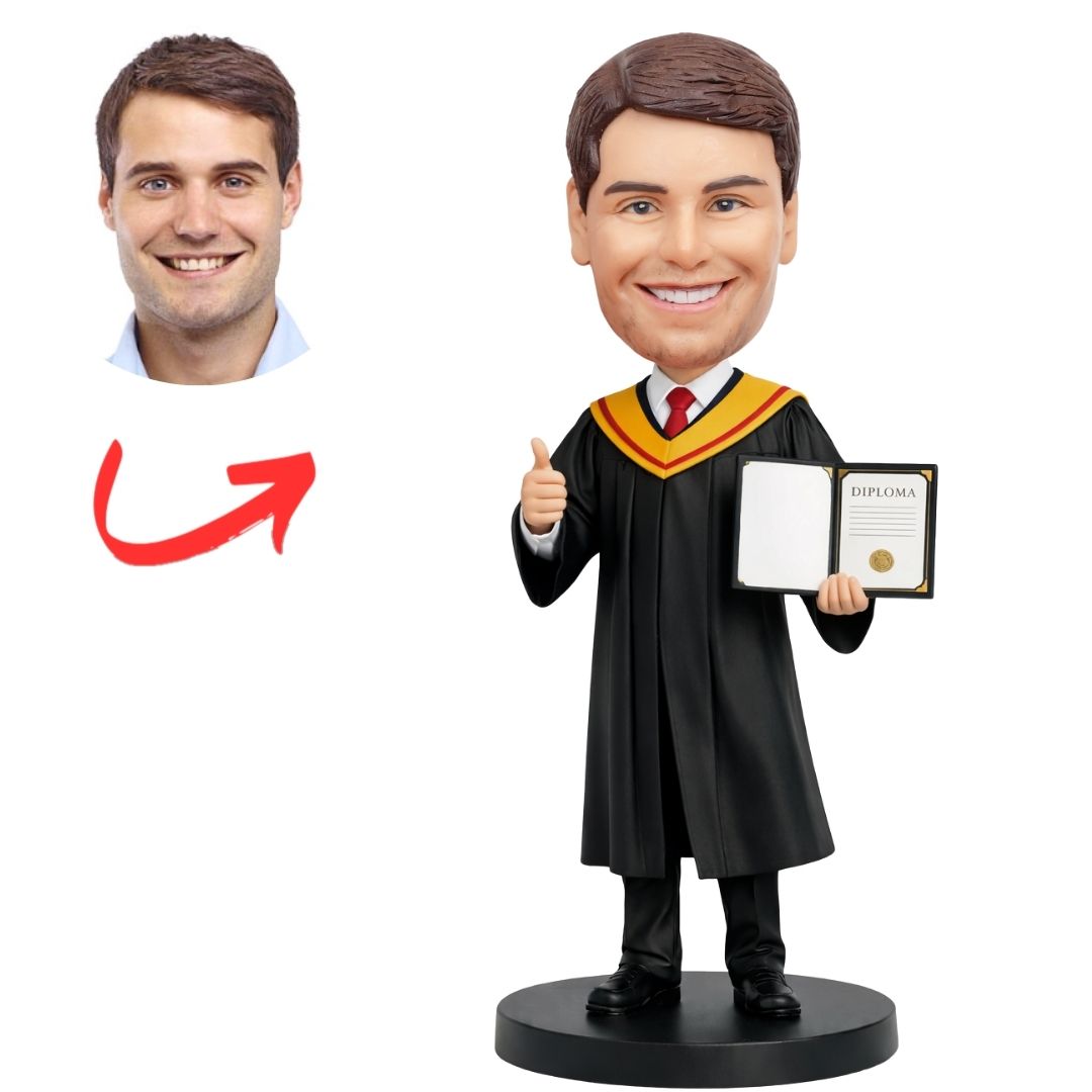 Male Graduate Figurine with Diploma Custom Bobbleheads