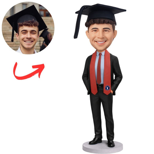 Handsome Male Graduate with Red Graduation Stole Custom Bobbleheads