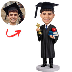 Graduation Man with Trophy & Books Custom Bobbleheads