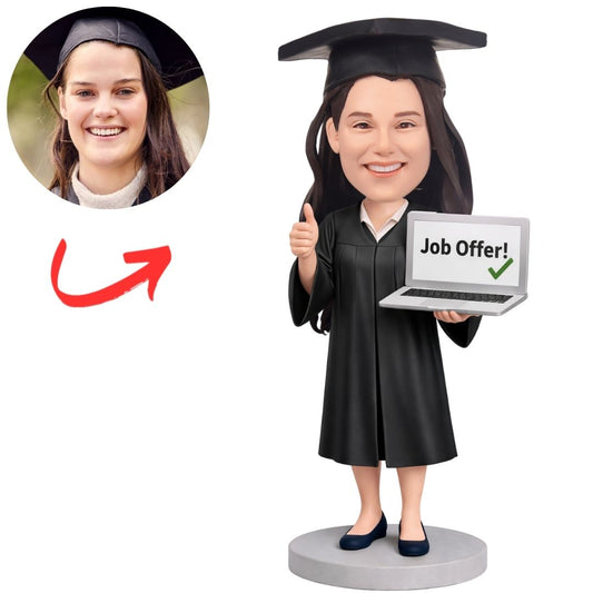 Female Graduate with Laptop Job Offer Custom Bobbleheads